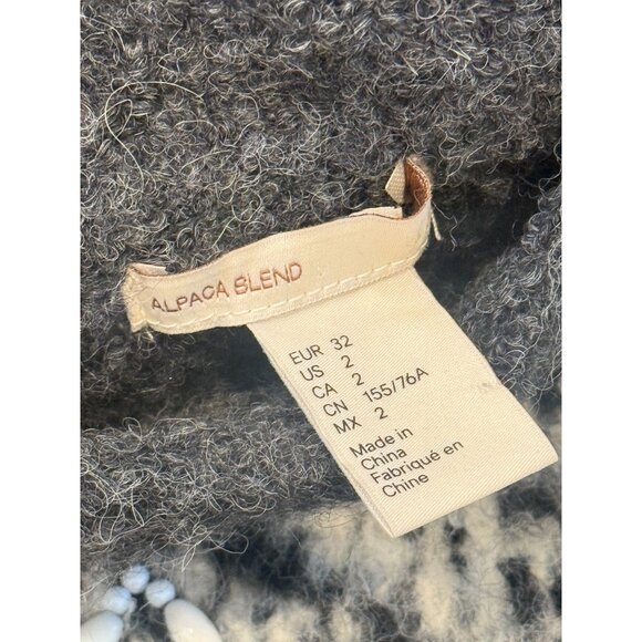 Alpaca Blend H&M Embellished Beaded Gray White Black Sweater Women’s Sz.2 - Picture 7 of 10